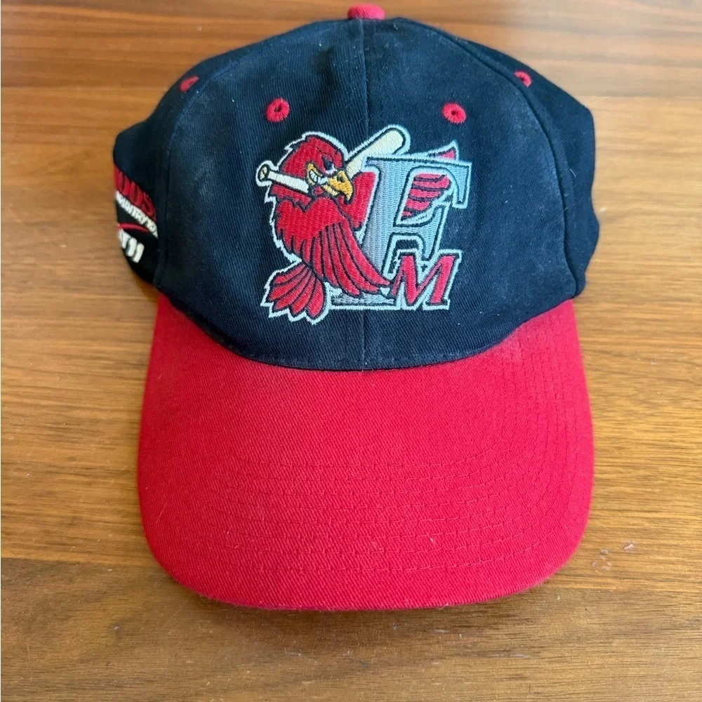 Fargo Moorhead Red Hawks Red and Black Baseball Cap with Bird Logo